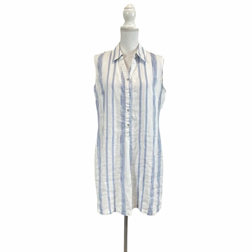 MALVIN Pale Blue & White Stripe LINEN Knee Length